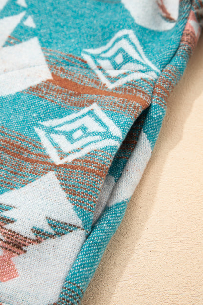 Western Aztec Quarter-Zip Elastic Cuffs Sweatshirt