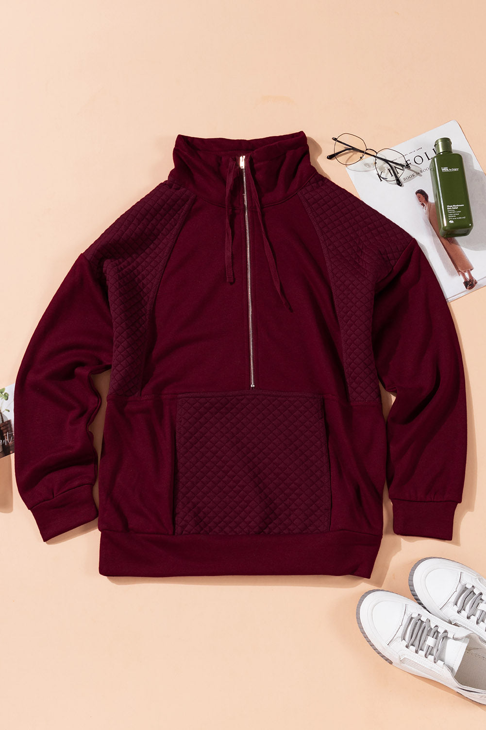 Quilted Patchwork Half Zip Sweatshirt