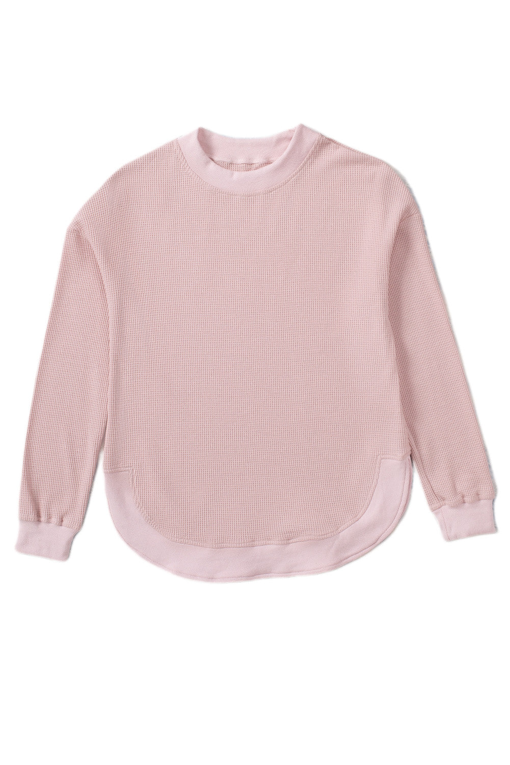 Waffle Ribbed Trim Crewneck Top