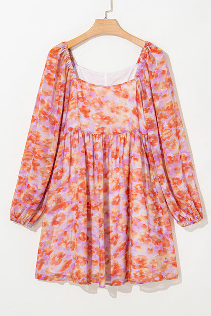 Floral Square Neck Puff Sleeve Dress