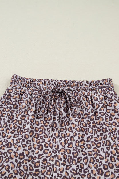 Leopard Ribbed Long Sleeve Top and Shorts Set