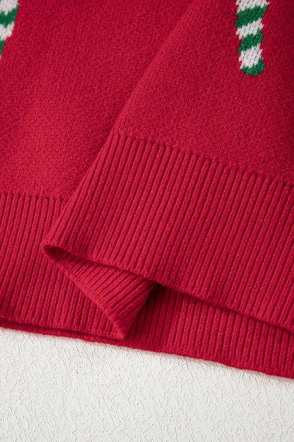 Christmas Candy Cane Drop Shoulder Sweater