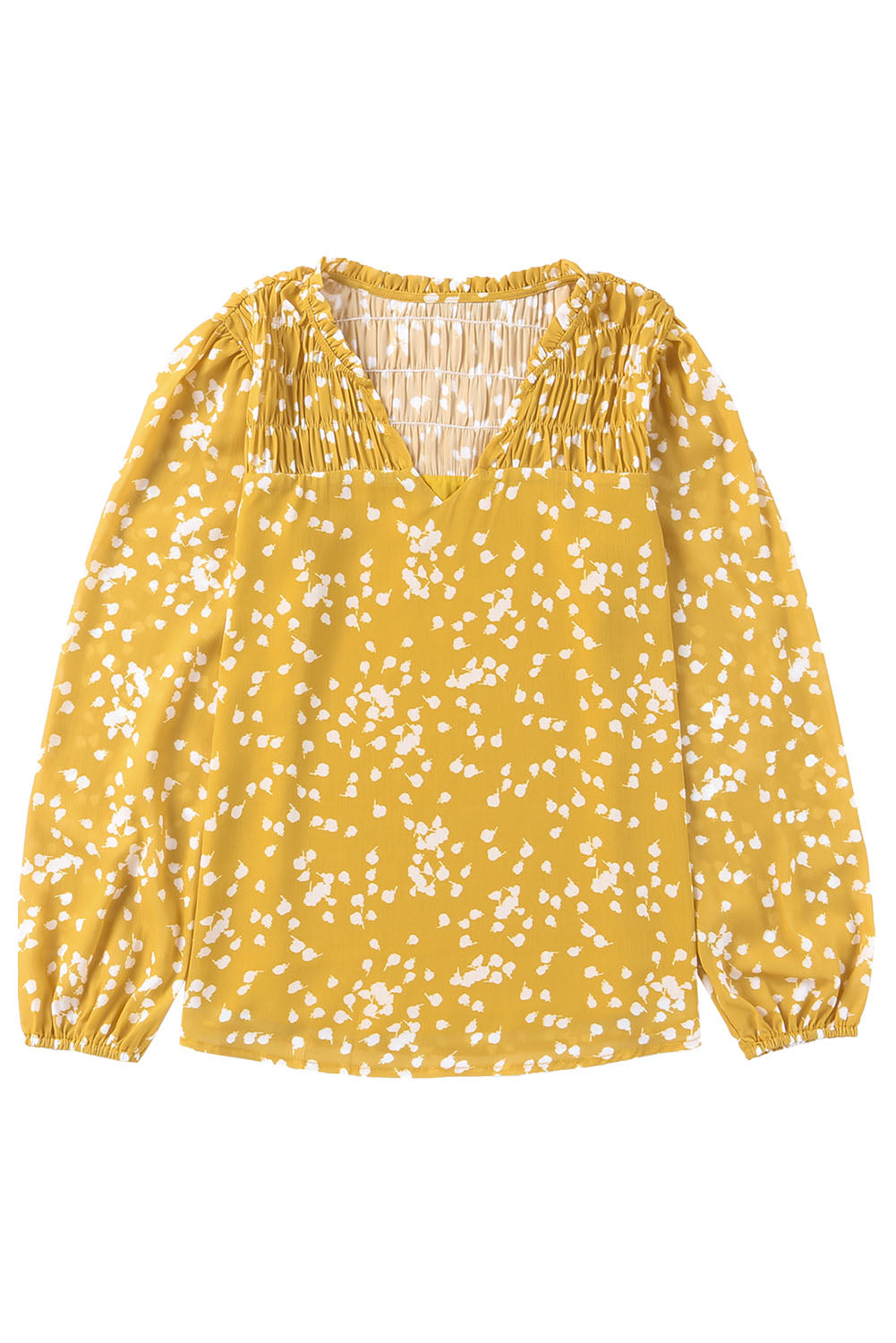 Dotted Split V-Neck Blouse