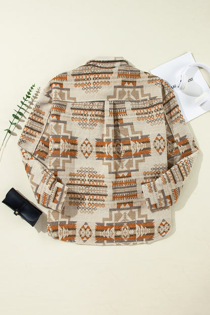 Plus Size Aztec Geometric Pockets Jacket