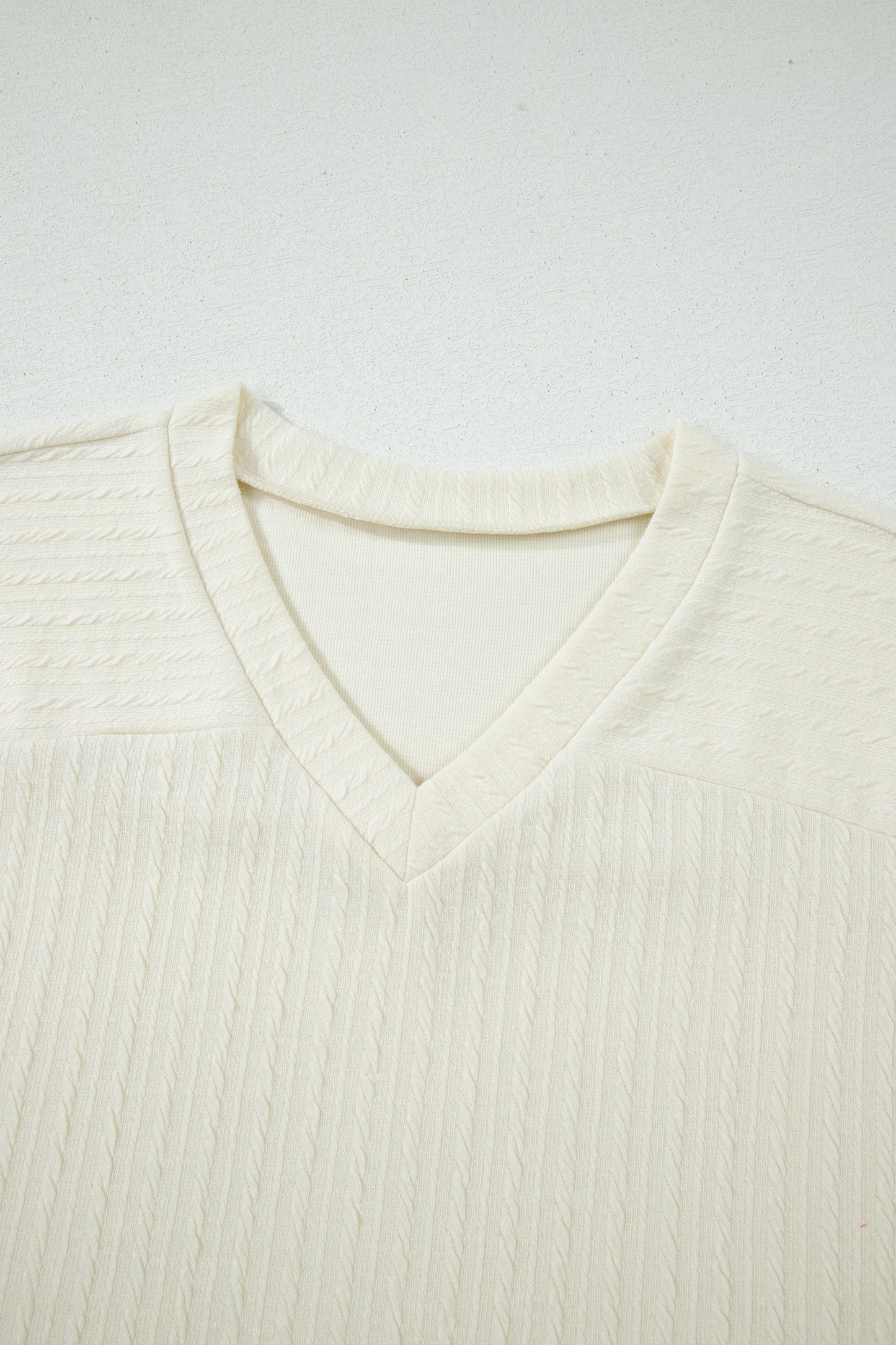 Cable Knit Textured V-Neck Short Sleeve T-Shirt