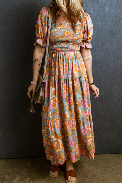 Floral Smocked Puff Sleeve Dress