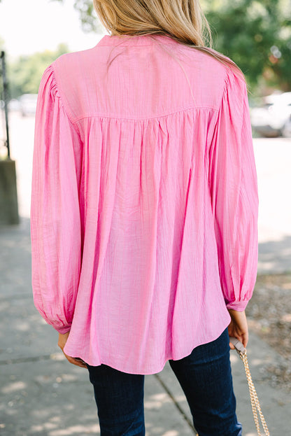 Pleated Puff Sleeve Buttoned Blouse