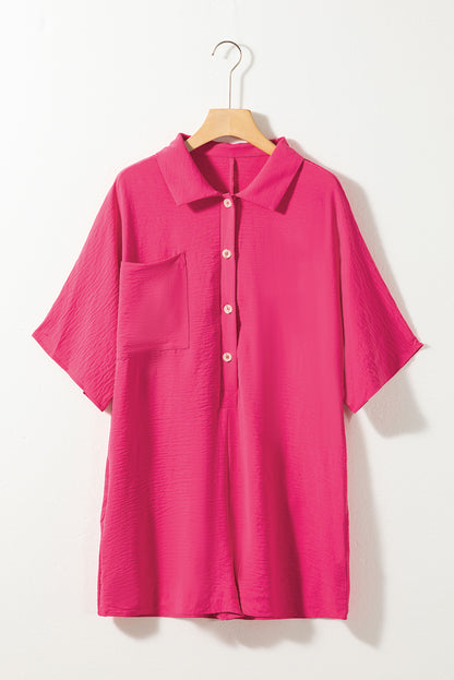 Solid Half Buttoned Collar Loose Romper