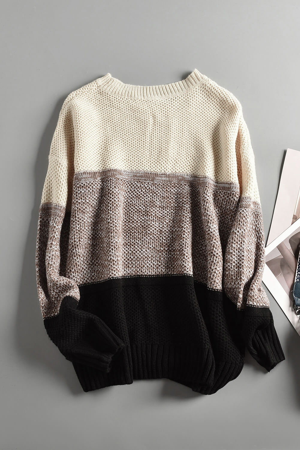 Colorblock Textured Pullover Sweater