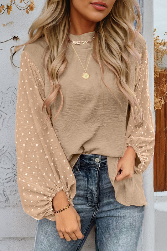 Swiss Dot Balloon Sleeve Blouse