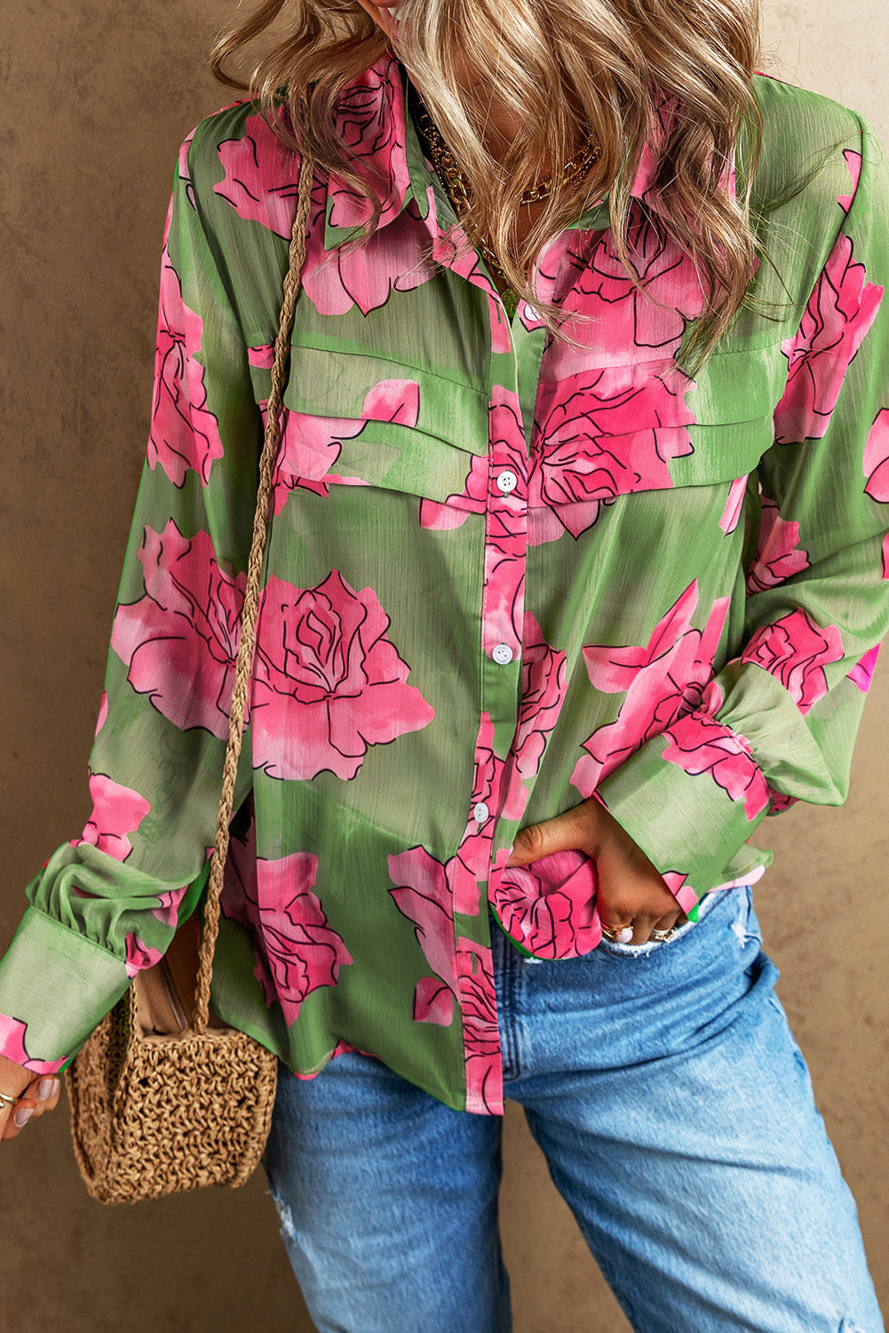 Floral Pleated Long Sleeve Shirt