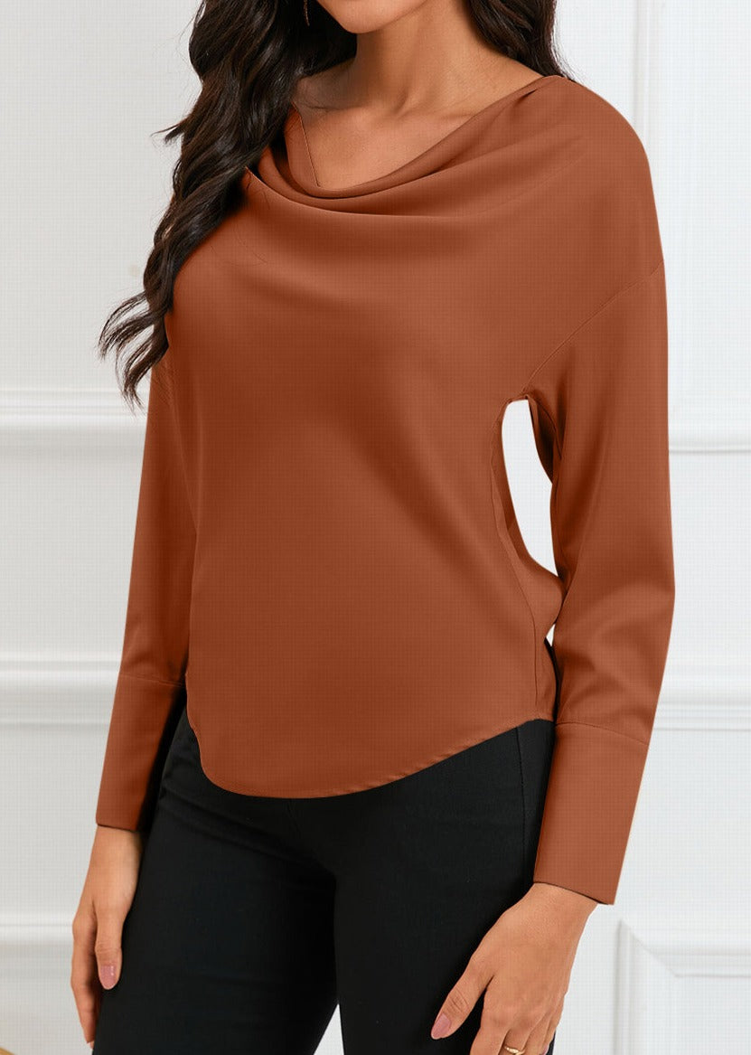 Drape Neckline Long Sleeve Blouse