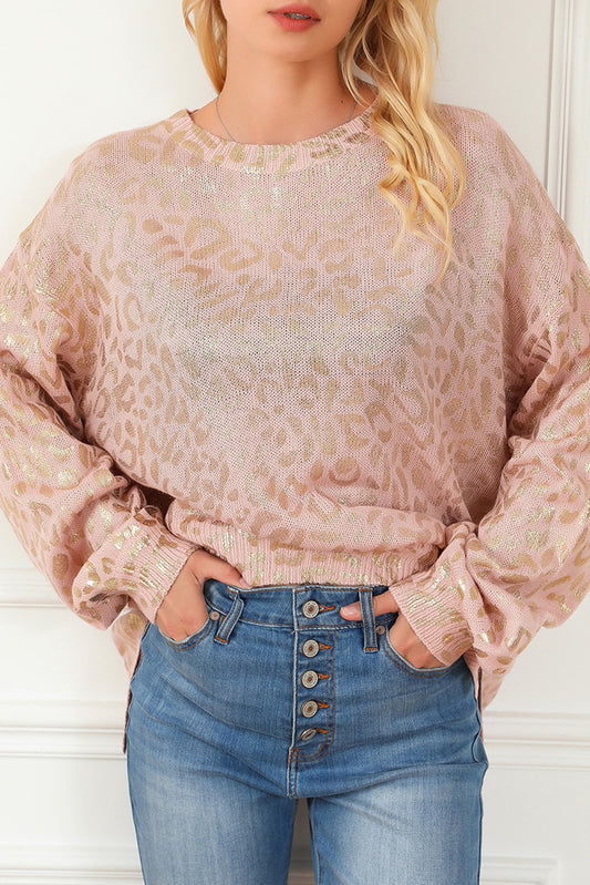 Metallic Leopard Puff Sleeve Sweater