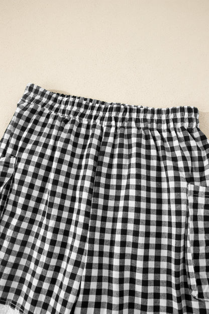 Gingham Lace Trim Pouch Pocket Shorts