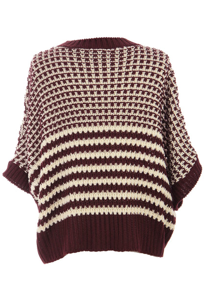 Stripe Draped 3/4 Sleeve Slouchy Sweater