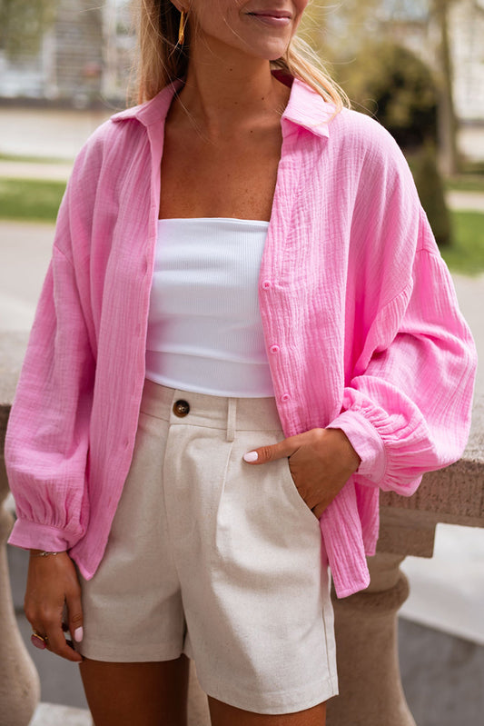 Crinkle Gauze Puff Sleeve Shirt