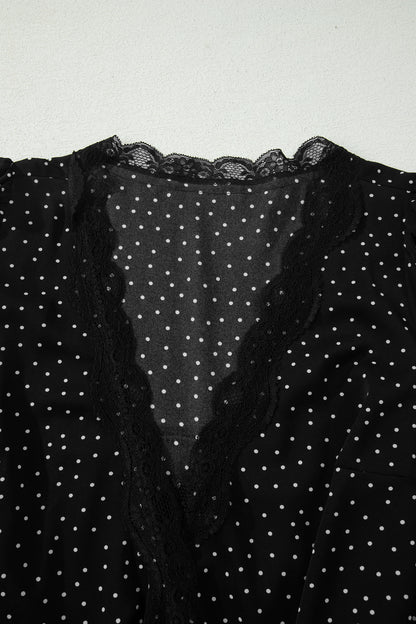 Polka Dot Lace Trim Wrap Mini Dress