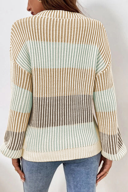 Colorblock Stripe Bubble Sleeve Sweater