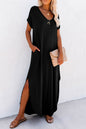 V-Neck Pocketed Maxi Shirt Dress