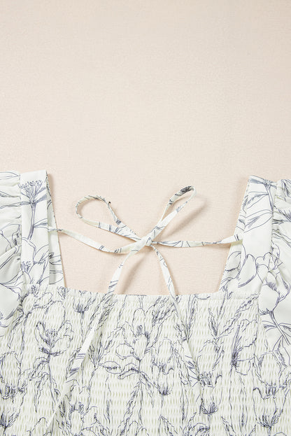 Floral Square Neck Shirred Back Mini Dress