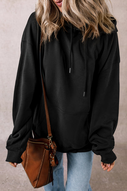 Fleece Lined Pocketed Drawstring Hoodie