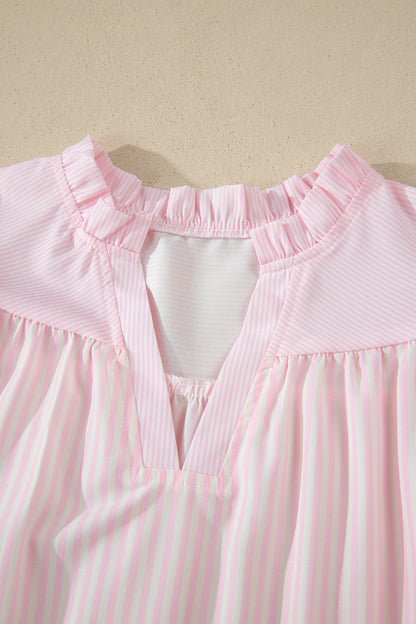 Stripe Contrast Trim V-Neck Flutter Sleeve Blouse