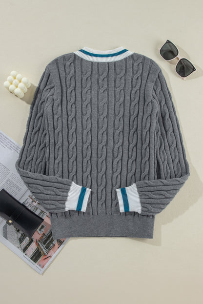 Contrast Ribbed Trim V-Neck Sweater