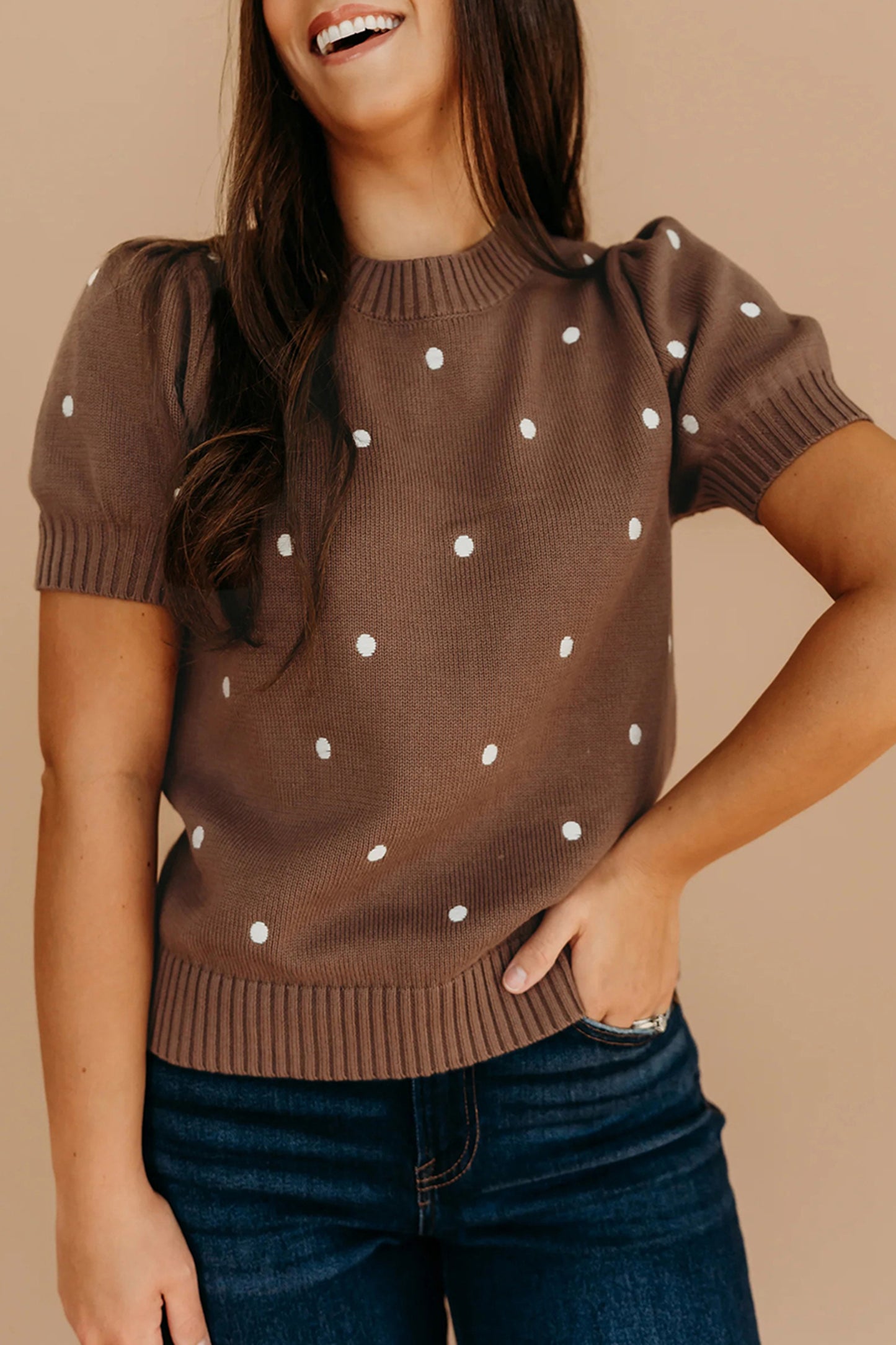 Polka Dot Bubble Short Sleeve Sweater