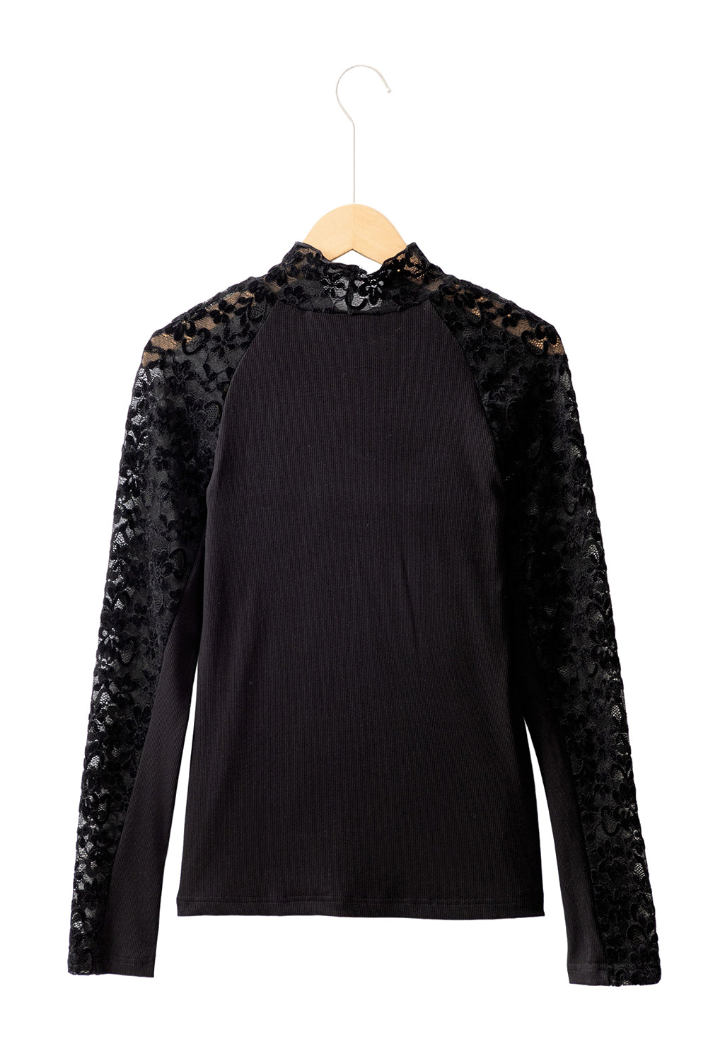 Floral Lace Patchwork Long Sleeve Mock Neck Top