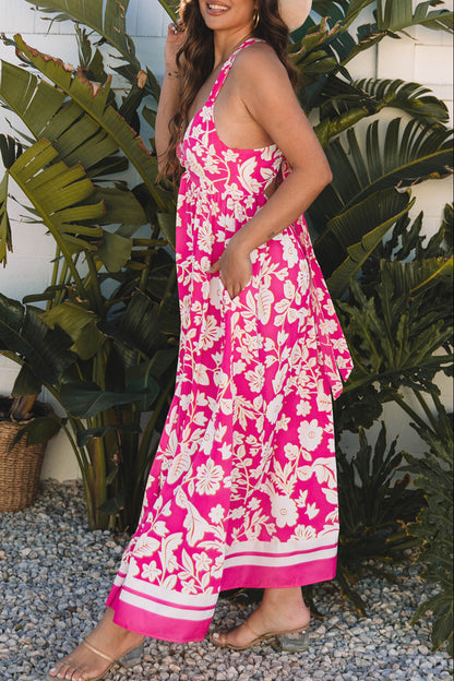 Floral V-Neck Backless Maxi Dress