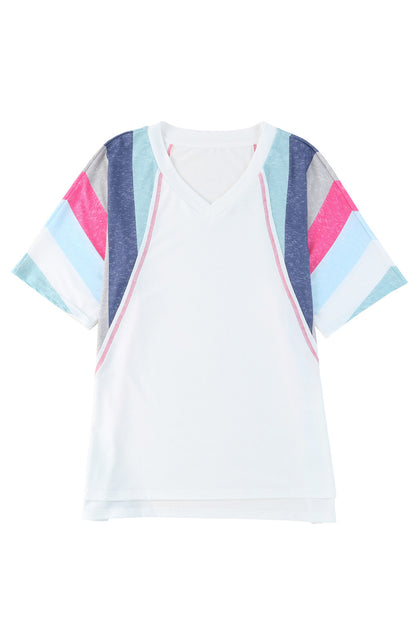 Stripe Colorblock V-Neck T-Shirt