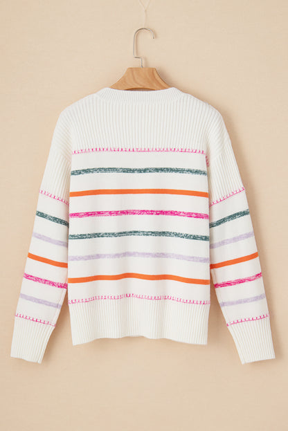 Stripe Ribbed Trim Sweater