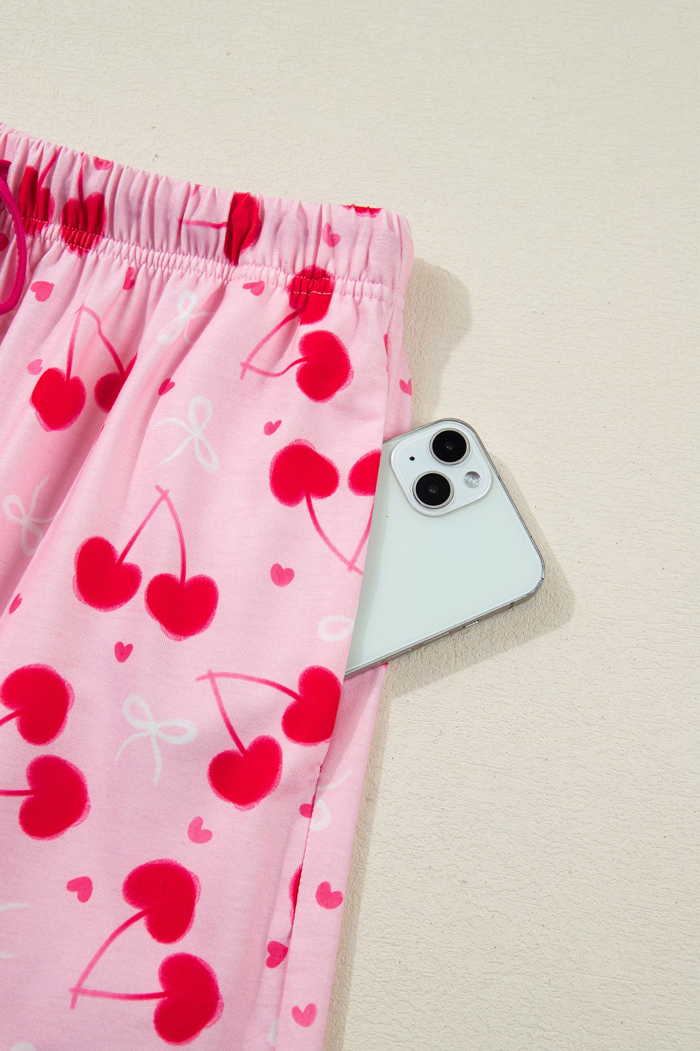 Cherry Bow Tie Top and Shorts Pajama Set