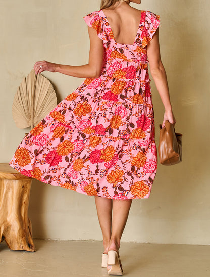 Floral Ruffle Tiered Midi Dress