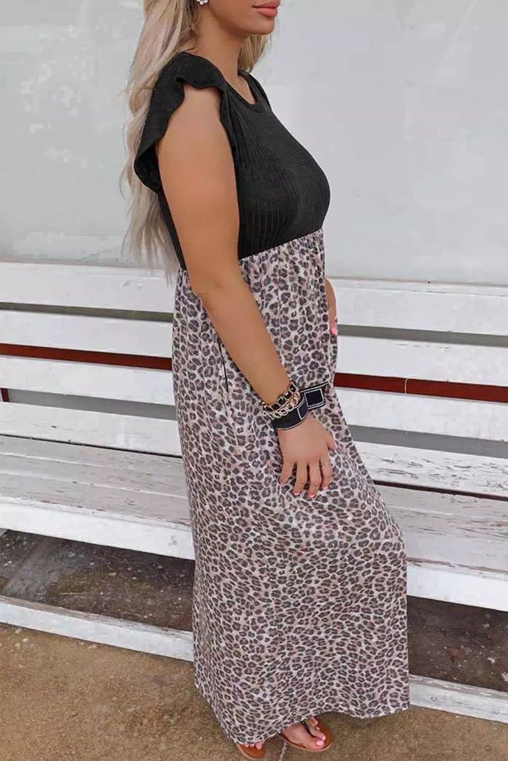 Leopard Ribbed Pocketed Maxi Dress