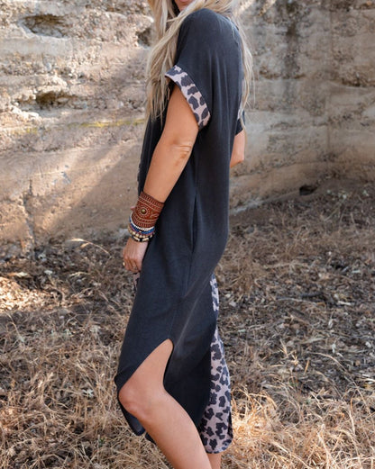 Leopard Colorblock T-Shirt Dress