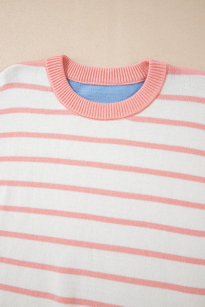Colorblock Stripe Drop Shoulder Puff Sleeve Sweater