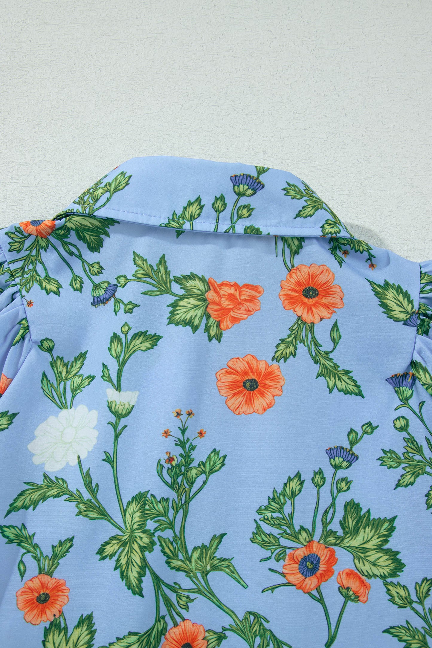 Floral 3/4 Sleeve Button Down Collared Blouse