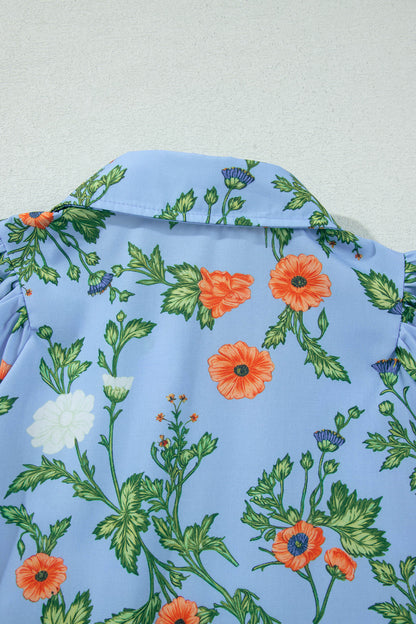 Floral 3/4 Sleeve Button Down Collared Blouse