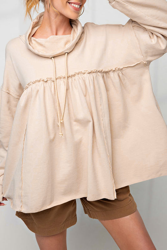 Exposed Seam Babydoll Sweatshirt w/Cowl