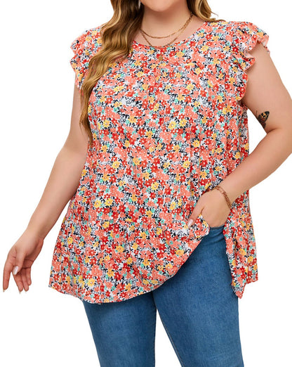 Boho Floral Ruffle Tiered Top Plus Size