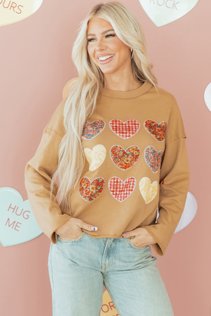 Valentine Heart Patchwork Reverse Seam Sweatshirt