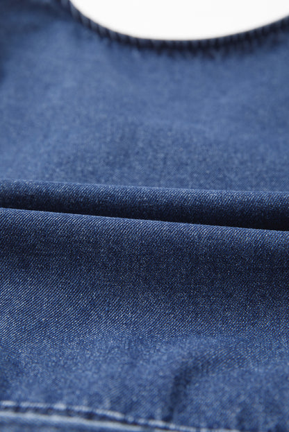 Denim Ruffle Sleeve Zip Front Belted Romper