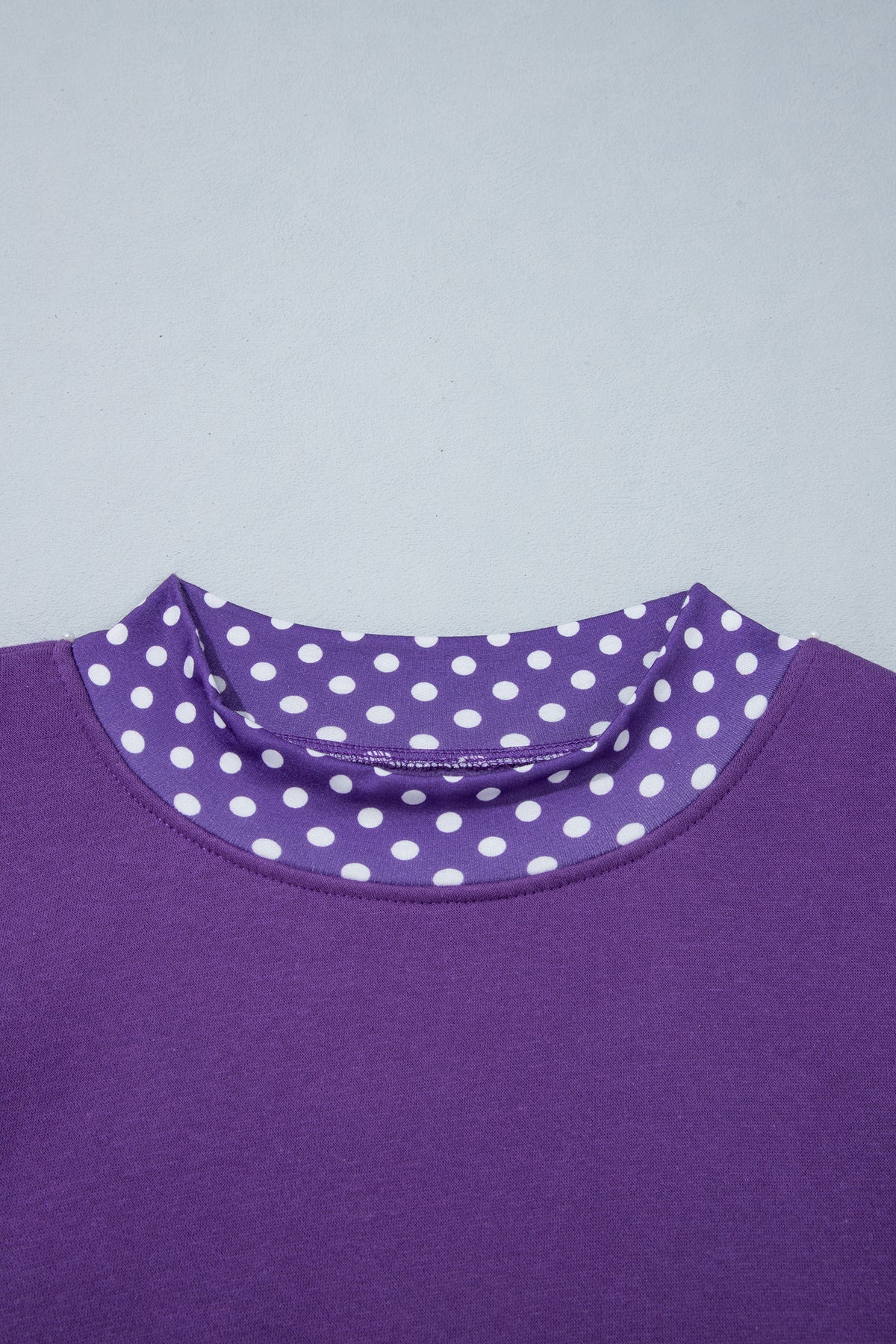 Polka Dot Contrast Trim Mock Neck Sweatshirt