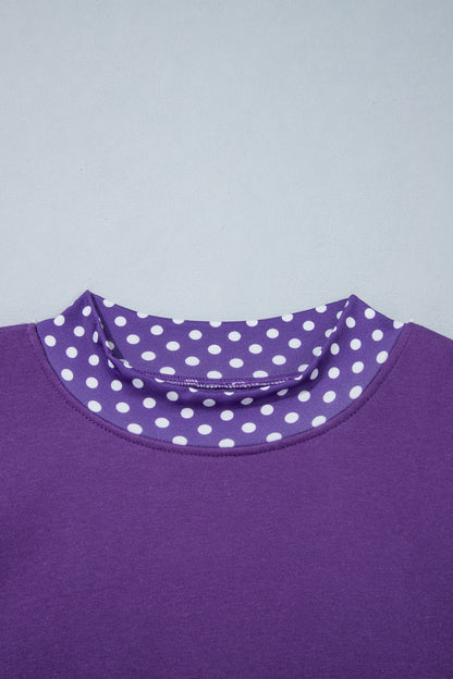 Polka Dot Contrast Trim Mock Neck Sweatshirt