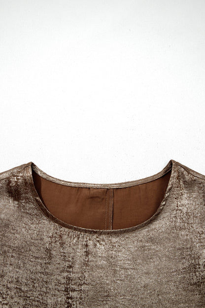 Metallic Ruffle Trim Sleeveless Round Neck Top