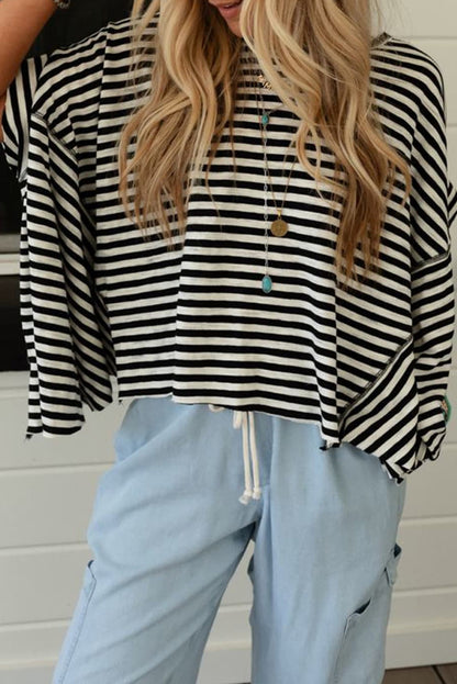 Stripe Batwing Sleeve Crewneck Top