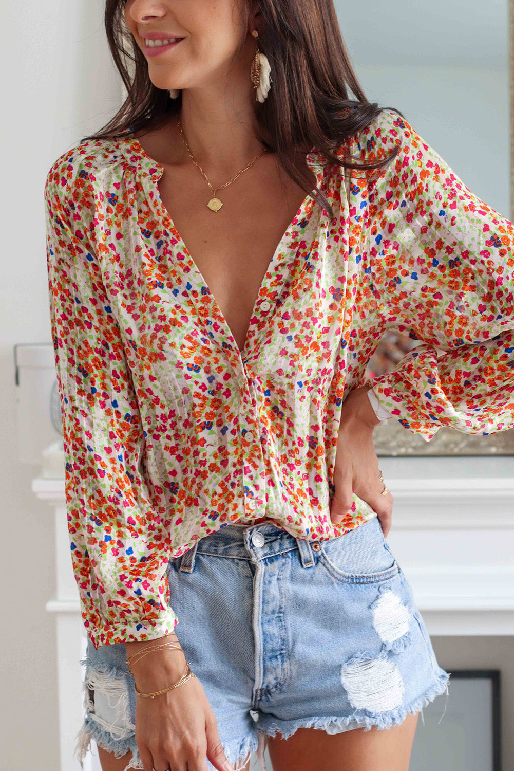 Floral Long Sleeve Buttoned Shirt