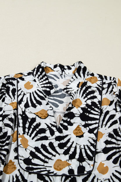 Abstract Floral V-Neck Long Sleeve Maxi Dress