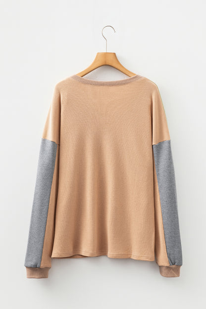 Colorblock Thermal Textured Knit Drop Shoulder Henley Top